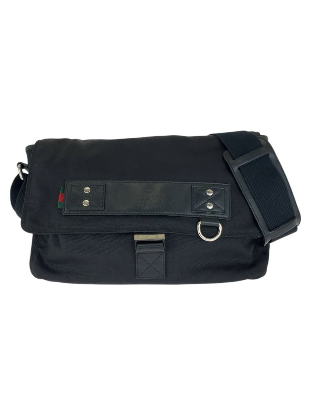 Gucci Sherry Line Black Silver Nylon Leather Shoulder Bag